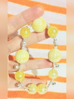 Handmade Little Bell Bracelet One Of A Kind. Yellow Premium Glass/Acrylic